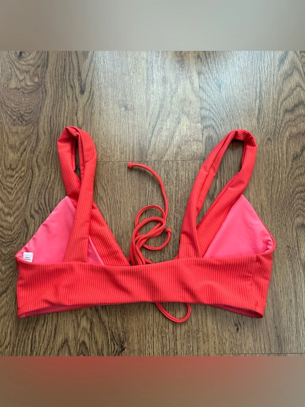 Lovers + Friends Coral Lace-Up Bikini Top unpadded size large ribbed summer - Picture 4 of 7